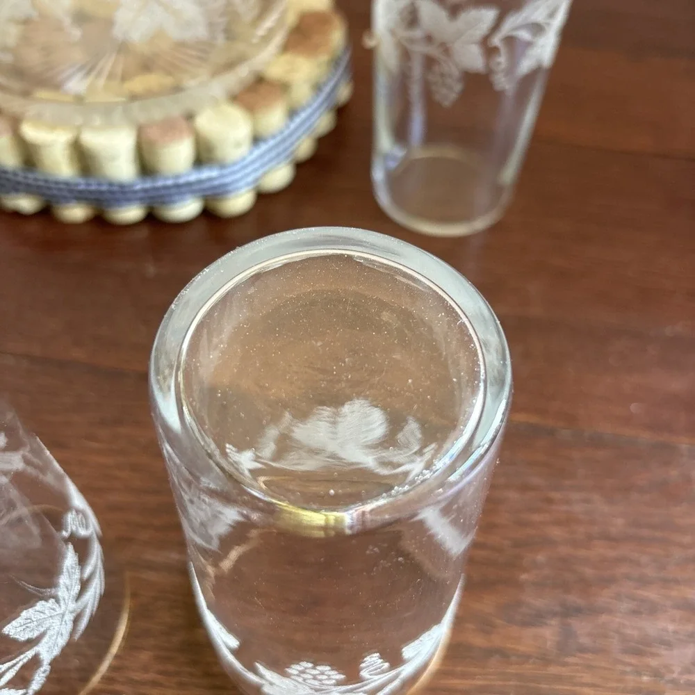VTG‎ Bartlett Collins Frosted Grape Leaf Gold Rim Glasses 8oz (4) W/ Ice Bucket